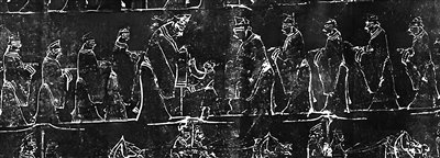 孝堂山郭氏墓石祠中孔子拜见老子的画像。 山东省济南市长清区纪委监委、长清区文化和旅游局供图