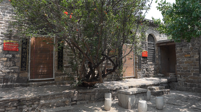 百团大战聂荣臻指挥部旧址院内石榴树和石刻棋盘依旧。张文进 摄