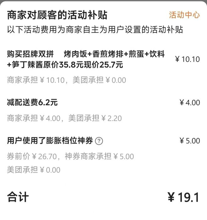 王帆举例的一单外卖补贴详情。（受访者供图）