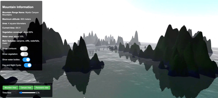 Kimi K2生成的山川峡谷3D景观 &nbsp;图片来源：月之暗面Kimi官方公众号截图