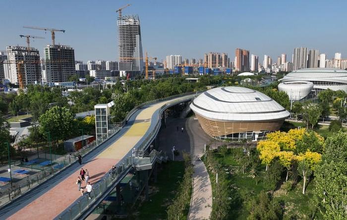 石家庄市高铁片区中央绿色体育公园(2025年5月19日摄,无人机照片)。新华社记者 杨世尧 摄