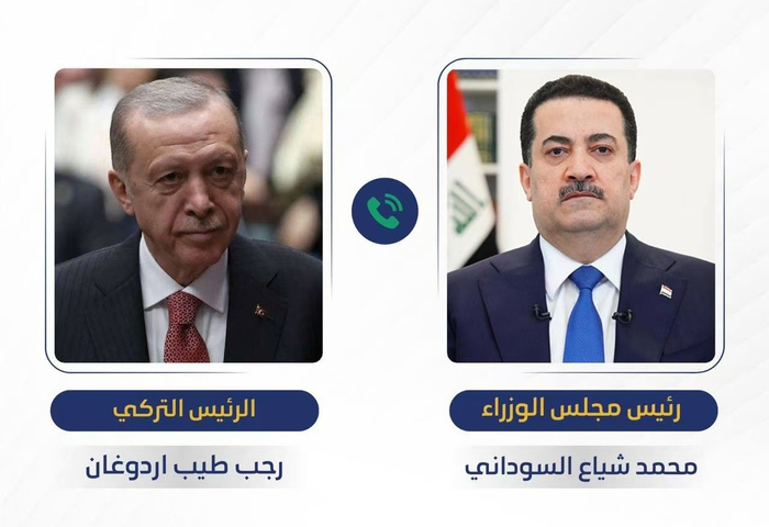 △土耳其总统埃尔多安（左）伊拉克总理苏达尼（右）