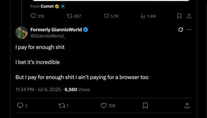 不少用户对 Comet 目前的测试策略表达了愤怒 ｜ 图片来源：Twitter