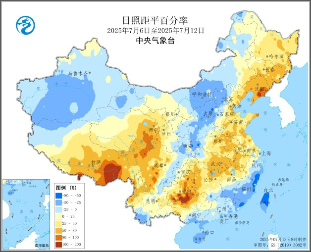 图3 全国日照距平百分率