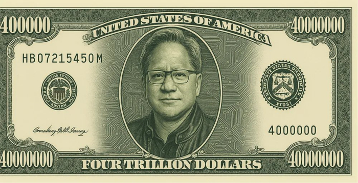 7月9日，英伟达市值首度超过4万亿美元，图片由AI生成