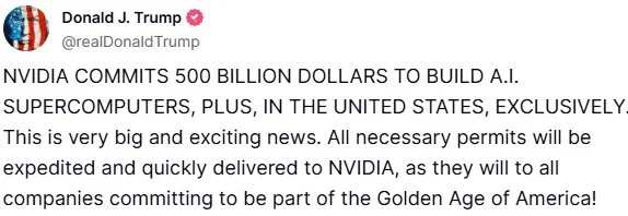 特朗普在社交媒体上称加快向英伟达发放出口许可