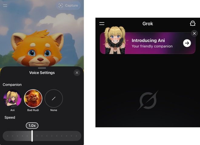 ▲目前 Grok 首页有推广，在 Grok Voice 设置也可以直接选择 AI 伙伴进行对话。