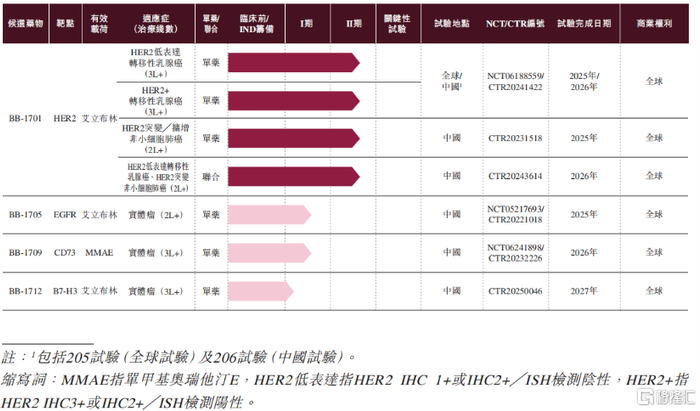 产品管线以及各临床阶段候选药物的开发状况，来源：招股书