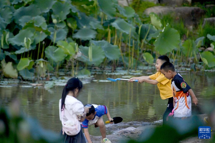 7月14日，孩子们在云南省大理白族自治州南涧彝族自治县一公园玩耍。新华社发（适志宏摄）