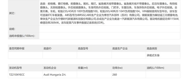 ▲奥迪A6L e-tron动力系统信息