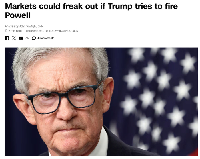 △美国有线电视新闻网（CNN）报道称，如果特朗普罢免鲍威尔，则全球市场可能发生动荡。