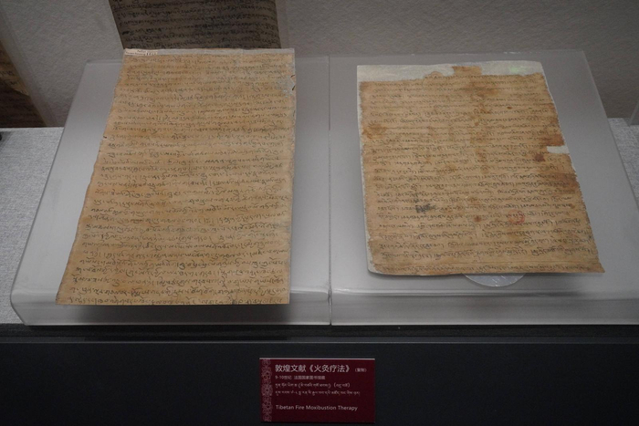 西藏博物馆，西藏历史文化展，独具代表的藏医药学，这是敦煌文献《火针疗法》。中国网记者 胡俊 摄
