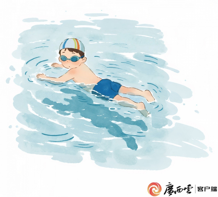 夏日游泳。广西云-广西日报记者 古秀芳 制图