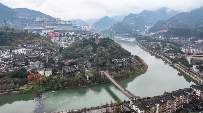 位于贵州遵义仁怀市的四渡赤水之茅台渡口（2025年1月9日摄，无人机照片）。新华社记者 陶亮 摄