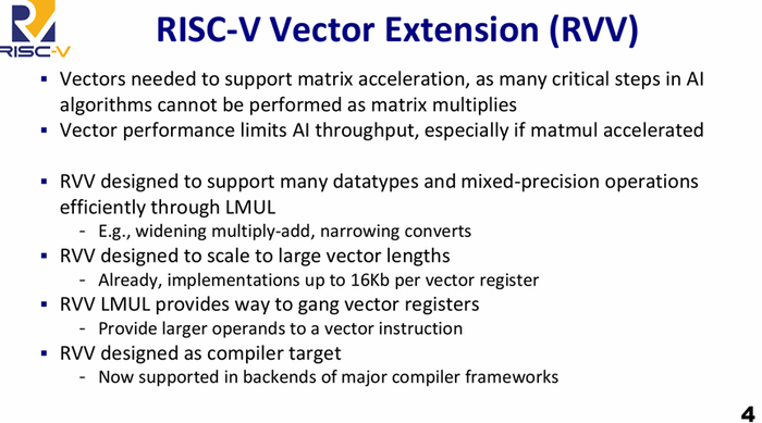 RISC-V在AI中支持的是通用计算模型，这意味着要支持标量、