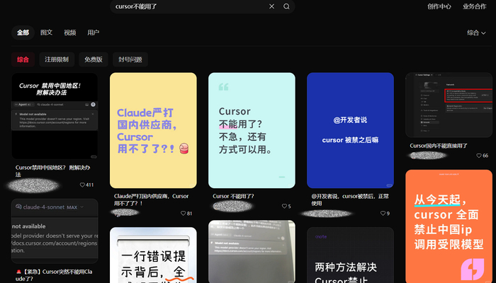 ▲Cursor断供部分模型引热议（图源：小红书）