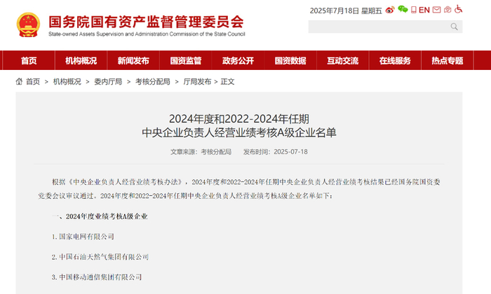 国务院国资委网站截图