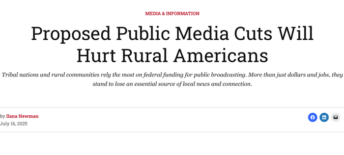 △美国非营利媒体The Daily Yonder刊文批评，削减对公共媒体的支持，将是对农村地区的损害