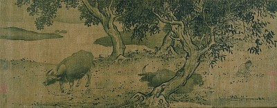     图为《四季牧牛图》卷中的《秋牧图》。