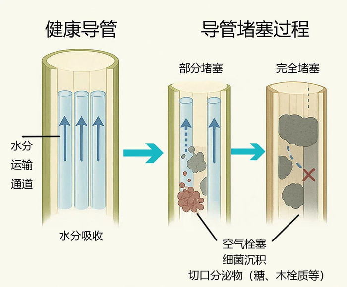 △切花的木质部导管堵塞过程
