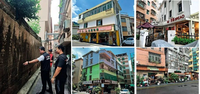 左图：深圳罗湖区东湖街道工作人员查看老房情况。