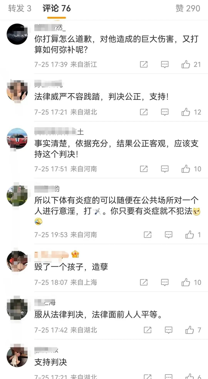 杨某发布判决结果后网友留言（网络截图）