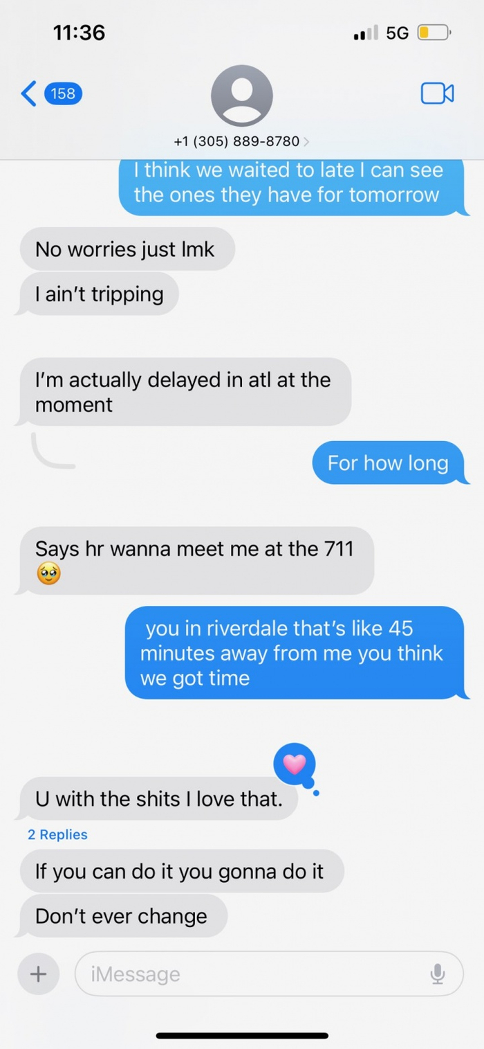 该女子晒两人最终沟通见面地点的短信截图