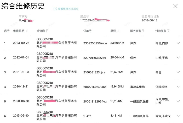 图/4S店维保记录示例