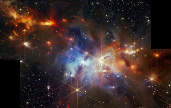 詹姆斯·韦布望远镜发现有气体的年轻恒星。图片来源：NASA詹姆斯·韦伯太空望远镜官方网站，
