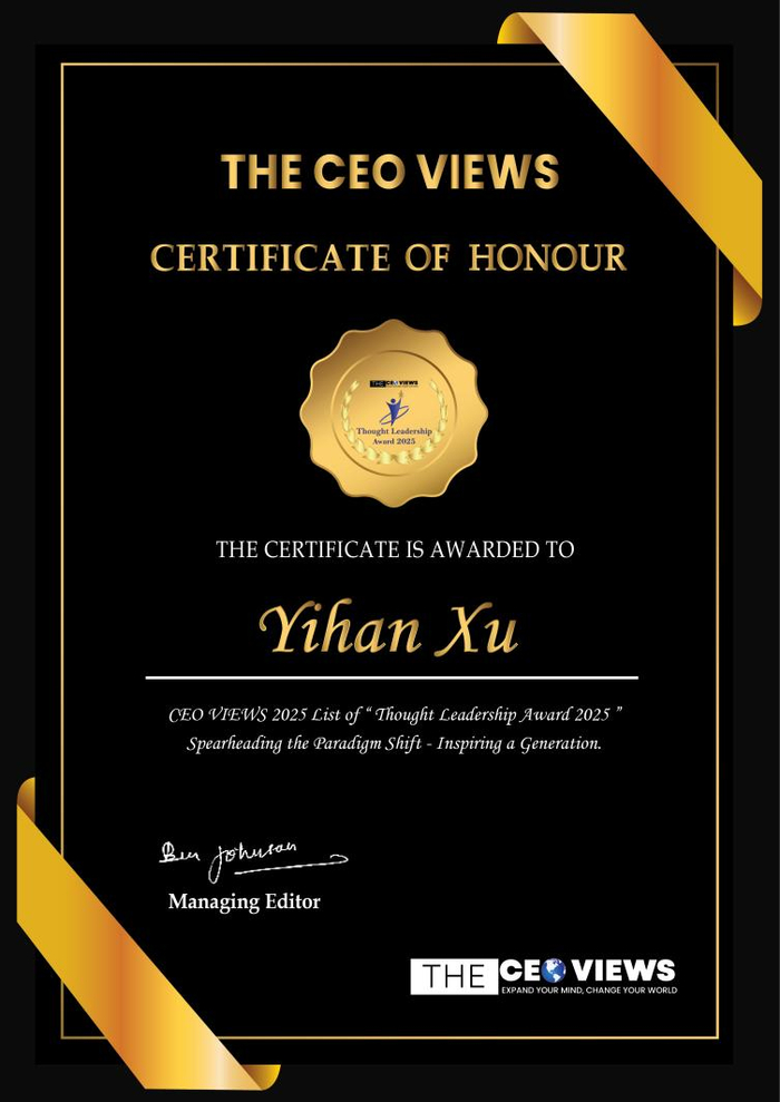 图为：徐艺涵“Thought Leadership Award 2025”荣誉证书