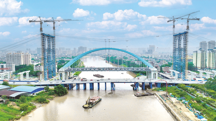     平陆运河金海湾大桥施工现场。 （平陆运河集团供图）