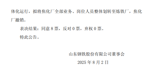 来源：山东钢铁公告，泰科钢铁整理编辑