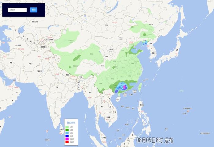 8月5日50毫米以上降雨影响范围内尾矿库