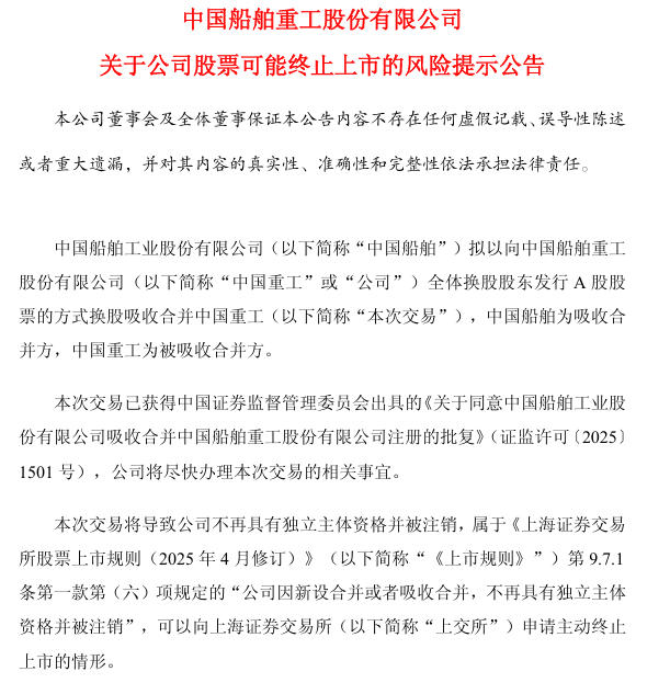 来源：中国重工公告