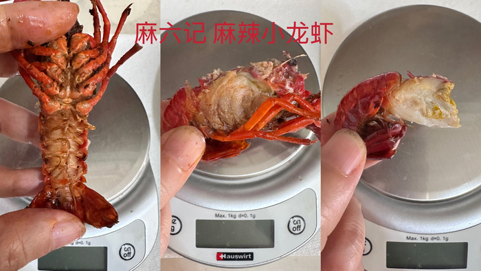 麻六记麻辣小龙虾虾腮部位呈现出比较鲜亮的浅色，剥去壳后虾仁克重约6.5克。新京报记者 王萍 摄
