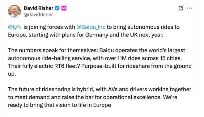 ▲图：Lyft CEO推特发文