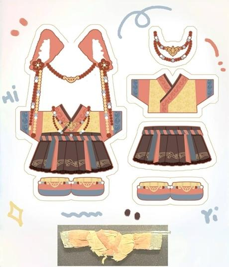 彭琬涵根据汉代玩偶衣服文物再创作的娃衣稿图（已申请版权保护）。受访者供图