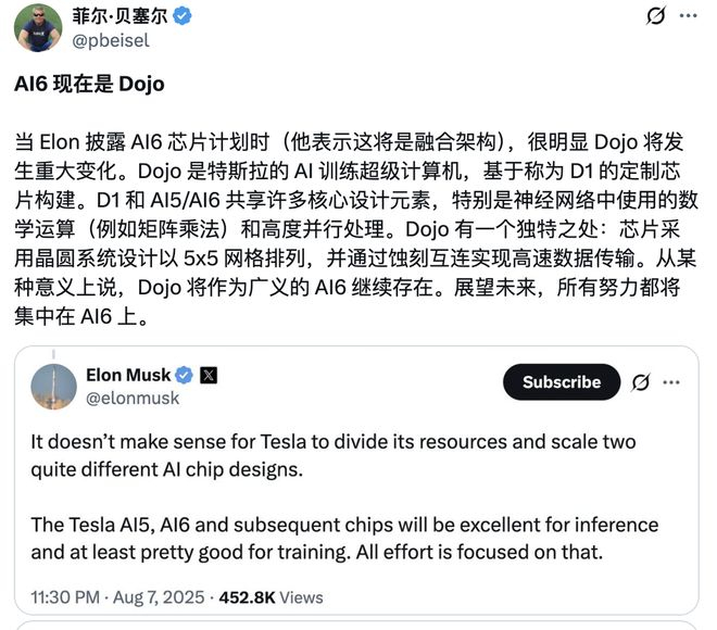 ▲行业人士评价马斯克AI6计划