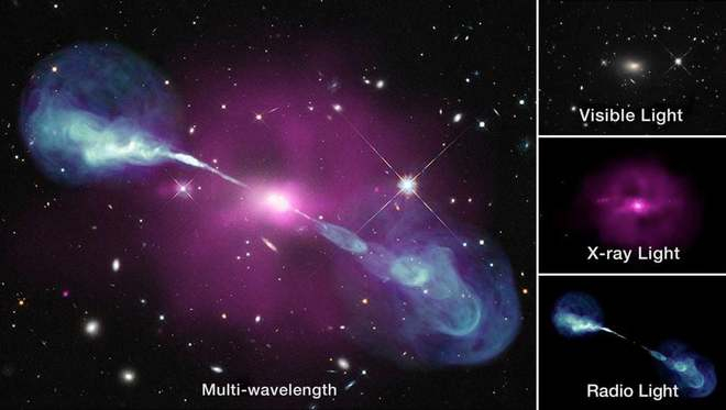 图源：X-ray: NASA / CXC / SAO; visual: NASA / STScI; radio: NSF / NRAO / VLA.