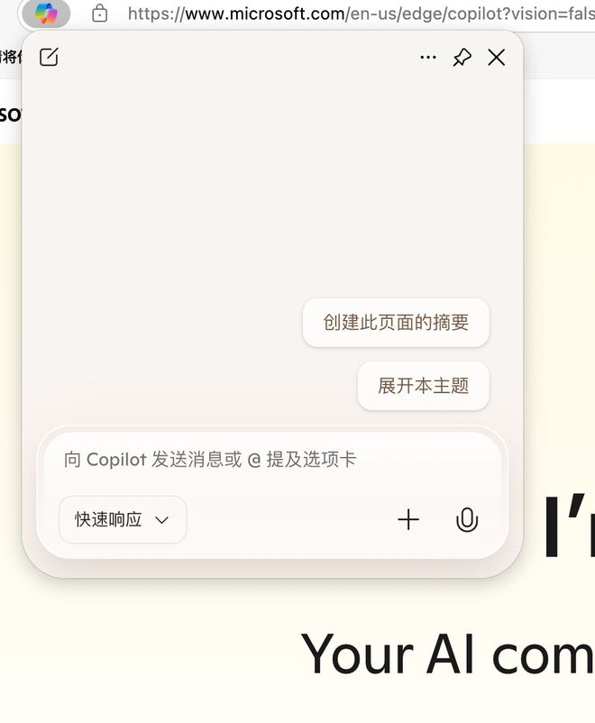 Copilot 的第二个入口在地址栏左侧｜图片来源：Edge 浏览器截图