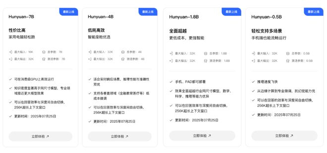 混元四款开源的小尺寸模型｜图片来源：混元