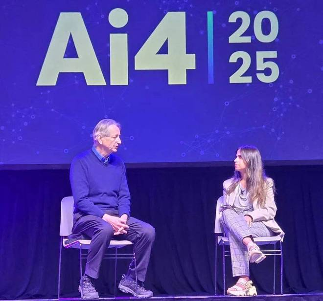 Geoff Hinton 和 Shirin Ghaffary。图源：Ron Schmelzer