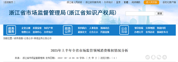 2025年上半年全省市场监管领域消费维权情况分析 