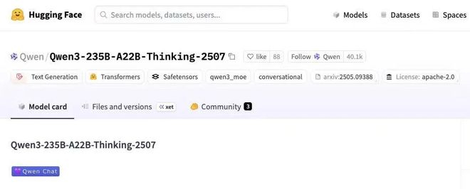 ▲Qwen3-235B-A22B-Thinking-2507开源页面截图来源：智东西