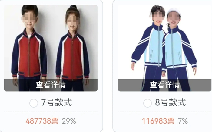 ▲沈阳市中小学校服投票界面。图/投票链接截图