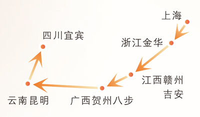 同济大学西迁办学线路简图