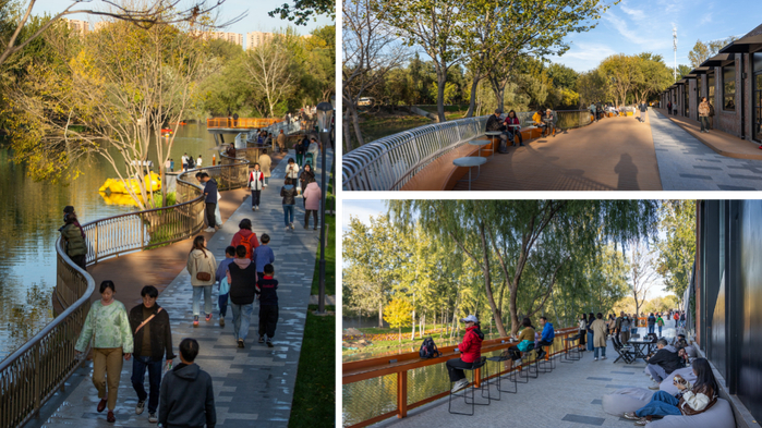 郎園Station治理后水岸濱水空間（央廣網(wǎng)發(fā) 北京市水務(wù)局供圖）