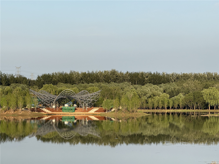 壩河口蓄滯洪區(qū)，金盞花島初見雛形（央廣網(wǎng)發(fā) 北京市水務(wù)局供圖）