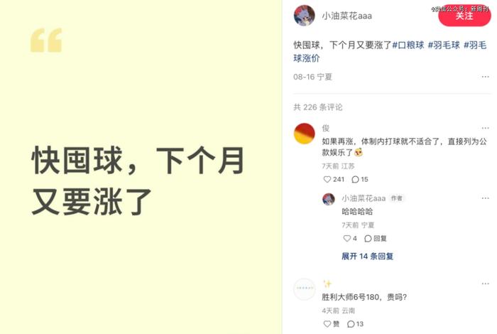 谁能想到,曾经以性价比著称的羽毛球,会成为新晋“理财产品”。(图/社交平台截图)