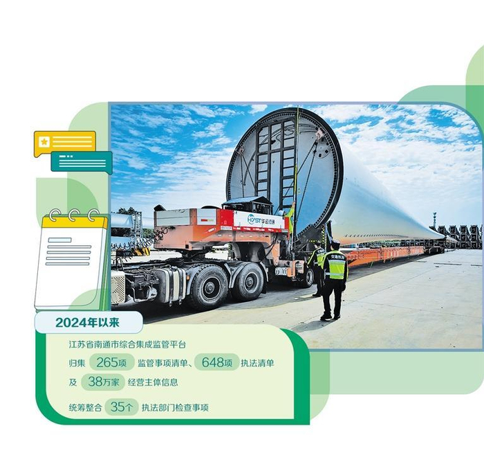     江苏省南通市交通运输局工作人员在办理艾郎风电百米叶片的大件运输许可审批。（资料图片）